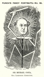 Punch cartoon: Sir Michael Costa, in Italië geboren Engelse dirigent (gravure)