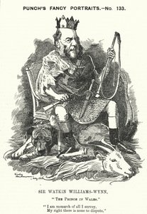Punch cartoon: Sir Watkin Williams-Wynn, 6e Baronet, Welshe conservatieve politicus (gravure) door Edward Linley (after) Sambourne