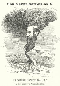 Punch cartoon: Sir Wilfrid Lawson, Engelse radicale liberale politicus en geheelonthouder (gravure)
