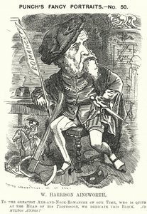 Punch cartoon: William Harrison Ainsworth, Engelse historische romanschrijver (gravure) door Edward Linley (after) Sambourne