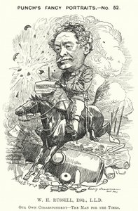 Punch cartoon: William Howard Russell, Ierse journalist en oorlogscorrespondent (gravure) door Edward Linley (after) Sambourne