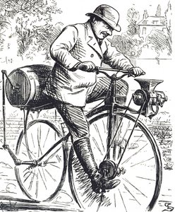 Cartoon die een koffiemolenfiets afbeeldt