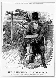 David Lloyd George (1863-1945) Welsh-geboren Britse liberale staatsman. In 1908, als minister van Financiën, introduceerde Lloyd George zijn Old Age Pensions Act. Cartoon door Edward Linley Sambourne uit Punch, Londen, augustus 1908. door Edward Linley Sambourne