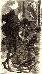 Henry Irving in balkonscène van "Romeo en Julia" door Edward Linley Sambourne