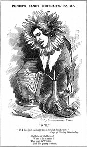 Oscar Wilde (1854-1900) Ierse toneelschrijver, romanschrijver, dichter en humorist. Cartoon door Edward Linley Sambourne uit zijn 