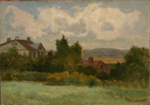 Zonder titel (huizen en bomen) door Edward Mitchell Bannister