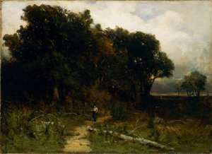 Zonder titel (landschap, houthakker op pad) door Edward Mitchell Bannister