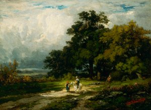 Zonder titel (man op paard met vrouw en hond) door Edward Mitchell Bannister