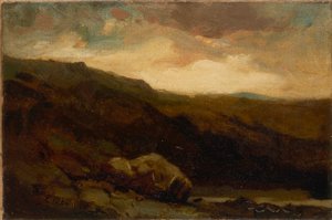 Zonder titel (berglandschap met rots en beek op de voorgrond)