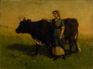 Zonder titel (vrouw loopt met koe) door Edward Mitchell Bannister