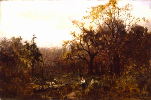 Naamloos landschap - vrouw draagt hout door Edward Mitchell Bannister