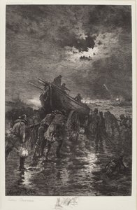 Zonder Titel (Lanceren van een Dory/Te Hulp/Schipbreuk) door Edward Moran