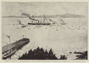 Vertrek van Lord Onslow uit Nieuw-Zeeland, een hartelijk afscheid in Auckland door Edward Payton