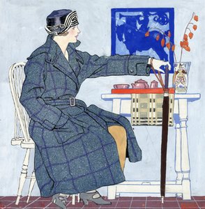 Een jonge vrouw die naast een tafel zit met een paraplu door Edward Penfield