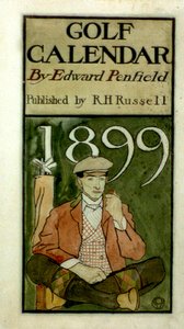 Golfer zittend bij clubs, tekening in waterverf. (1899?) door Edward Penfield 1866-1925, Amerikaanse kunstenaar. door Edward Penfield