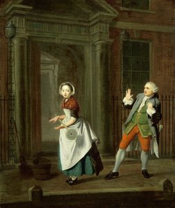 Een goed geklede dienstmeid draait haar mop, ca. 1764 door Edward Penny
