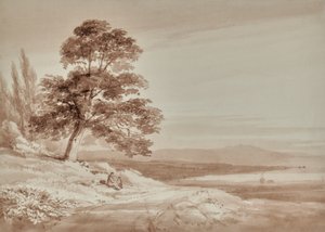 Landschap met figuren en boom