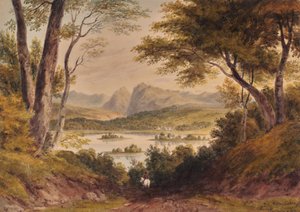 Landschap met meer en bergketen