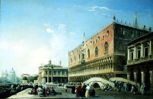 De Piazzetta, Venetië, met talrijke figuren bij het Dogepaleis door Edward Pritchett
