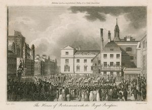 De huizen van het parlement met de koninklijke processie