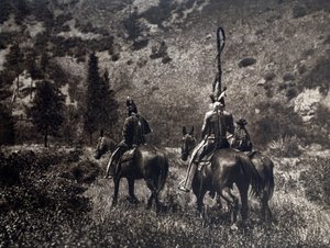 Indianen van Amerika van de Apsaroke stam in de zwarte canyon, Verenigde Staten