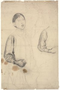 Studie voor een staand meisje met opgeheven linkerarm samen met details van haar rechterarm door Edward Stott