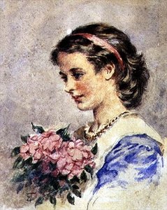 Jong Meisje met een Bos Roze Bloemen