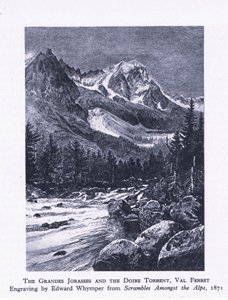 De Grand Jorasses en de Doire Torrent, Val Ferrett, uit British Adventure gepubliceerd door Collins, 1947 door Edward Whymper