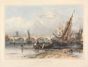 Nieuwe Londen Brug vanaf Billingsgate (laag water) door Edward William Cooke