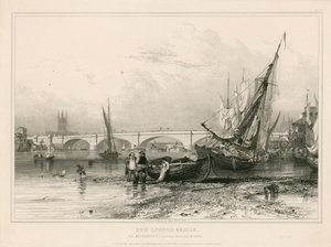 Nieuwe Londen Brug, vanaf Billingsgate (laag water) getekend 31 juli 1832