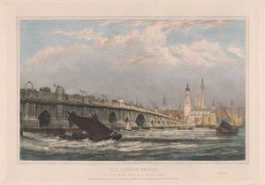 De oude London Bridge na de reparatie van 1700 tot 1831/1832 door Edward William Cooke