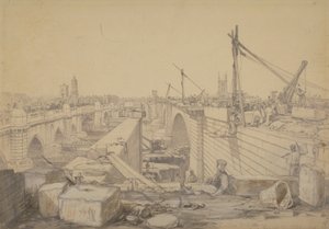 De Bouw van de London Bridge, 1830 door Edward William Cooke