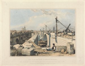 De oude en de nieuwe London Bridge door Edward William Cooke