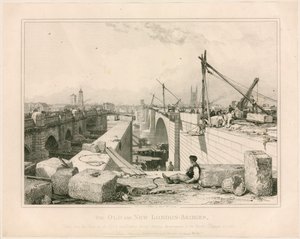 De oude en nieuwe Londense bruggen, 1830 door Edward William Cooke