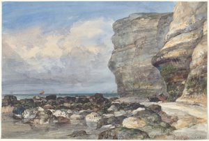 Het rotsachtige strand en de kliffen bij Fécamp door Edward William Cooke