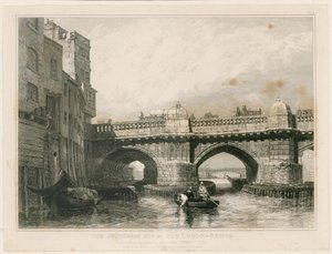 Het Southwark Einde van de Oude London Bridge door Edward William Cooke
