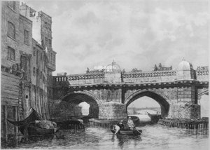 Het Southwark-einde van de oude London Bridge, 1831, 1912 door Edward William Cooke