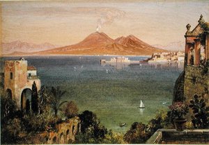 Vesuvius en Castel del Oro, Napels, gezien vanaf Villa Cedroni, Posillippo