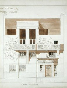 Voorgevel van studio en huis voor Frank Miles, Tite Street, Chelsea, 1878-79