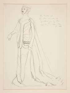 Een dame, kostuumschets voor Henry Irving door Edwin Austin Abbey