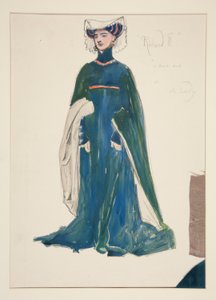 Een dame, kostuumschets voor Henry Irving door Edwin Austin Abbey