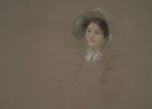 Borstbeeldschets van een vrouw met een hoed door Edwin Austin Abbey