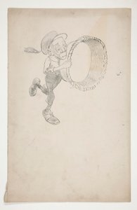 Cartoon van een man die een bij achterna zit met een mand door Edwin Austin Abbey