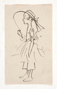 Cartoon van een jong meisje door Edwin Austin Abbey