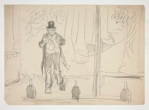 Cartoon van een acteur op het podium (?) - niet-geïdentificeerde illustratie door Edwin Austin Abbey