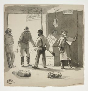 Schets van de burgeroorlog (recto); Man die een schilderij bekijkt (verso) door Edwin Austin Abbey