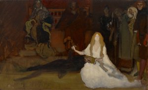 Compositorische studie voor de toneelscène in Hamlet, Act III, Scene II door Edwin Austin Abbey