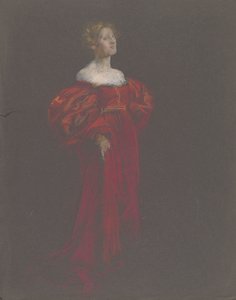 Vrouwelijke figuur in blauw en roze
