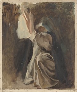 Figuurstudie van een non, voor De jeugd van Galahad, in De zoektocht en prestatie van de Heilige Graal, Boekafleveringsruimte, Boston Public Library door Edwin Austin Abbey