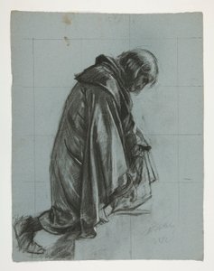 Figurenstudie voor Sir Lancelot en Sir Bors die Galahad uitrusten met zijn sporen, uit De Zoektocht naar de Heilige Graal (tweede van een serie van vijftien schilderijen voor de Boston Public Library, voltooid in 1901) door Edwin Austin Abbey